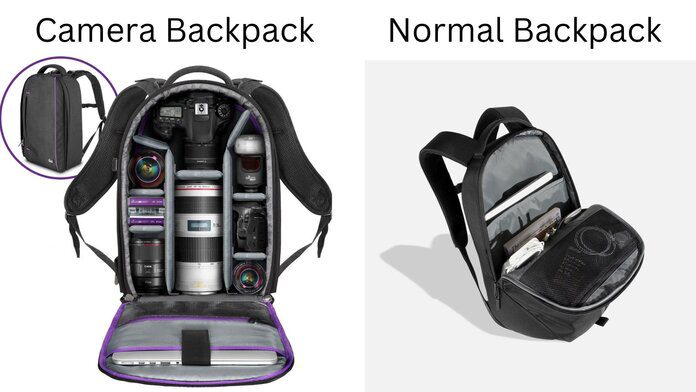 a camera backpack and a regular backpack side by side