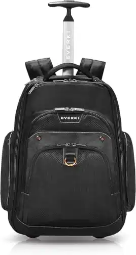 Everki Atlas Wheeled Laptop Backpack, 13 to 17.3-Inch Adjustable Compartment, Backpack on Wheels for Adults, Rolling Backpack Carry-on Luggage,Travel Backpack, Business Professional- (EKP122) Black