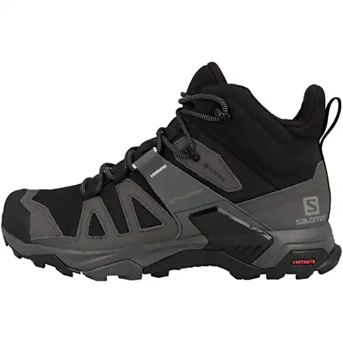 Salomon X Ultra 4 MID Gore-TEX Hiking Boots for Men, Black/Magnet/Pearl Blue, 7