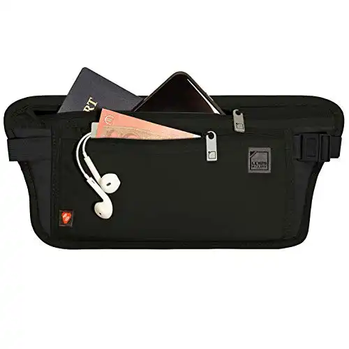 Lewis N. Clark RFID Blocking Money Belt Travel Pouch Waist Stash + Credit Card, Id, Passport Holder for Women & Men, Black, One Size