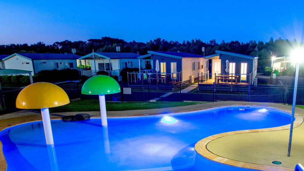BIG4 Warrnambool Riverside Holiday Park Swimming Pool at Dusk 