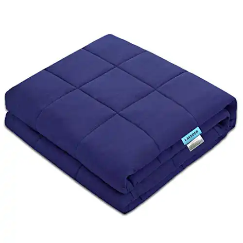 LAVEDER Weighted Blanket Adults 15 lbs(60''x80'', Navy ) for Queen or King Size Bed 100% Cotton with Glass Beads